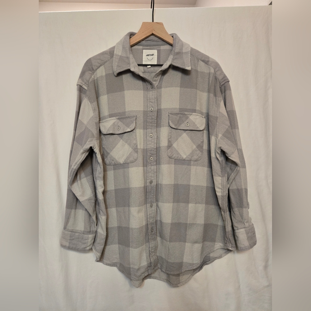 American Eagle Aerie Oversized Plaid Shacket Gray Women’s Size M